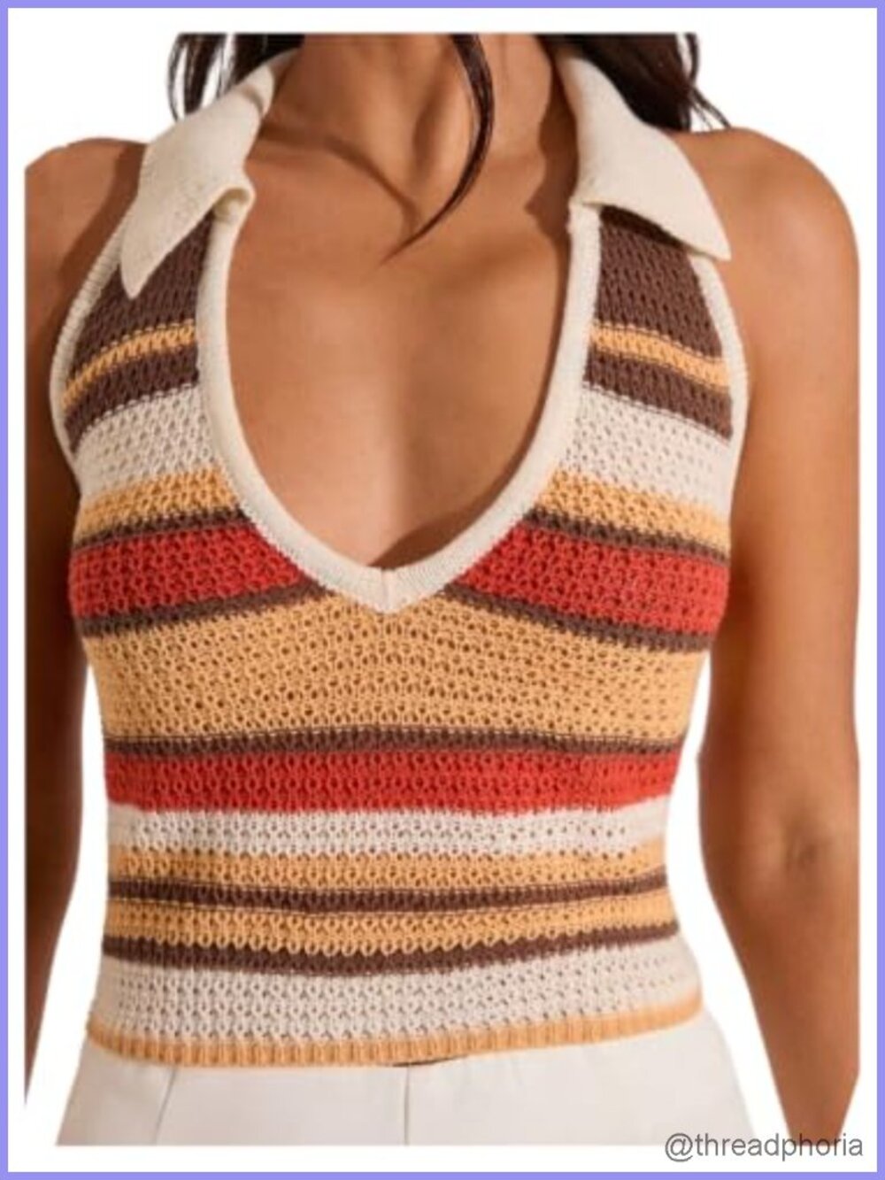 Sleeveless Knit Sweater Vest Striped Crop Top Summer Beach Going Out
